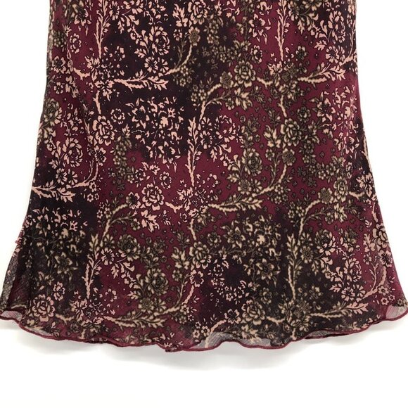 Burgundy Floral Chiffon flowy tunic scoop neck Short Sleeve Blouse size ~M - Picture 9 of 14